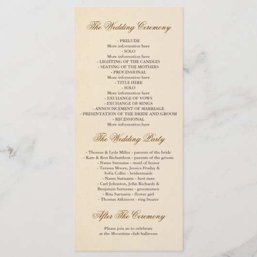 Love Tree huwelijksprogramma's Programmakaart (Achterkant)