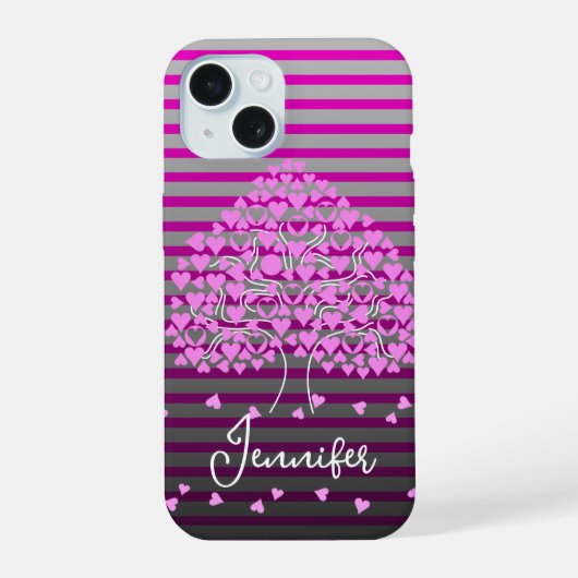 Love Tree iPhone Case Roze Streep iPhone 15 Case (Achterkant)