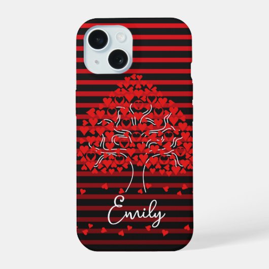 Love Tree iPhone Hoesje Rood Zwart Streep 15 Case (Achterkant)