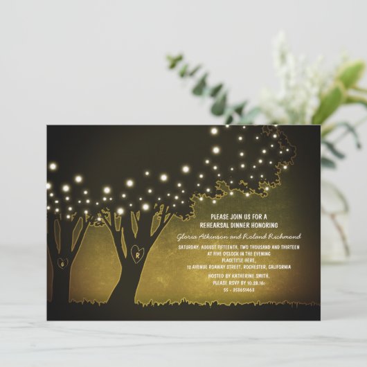 Love Tree Night Lights Repetitie Diner Uitnodiging (Staand voorkant)