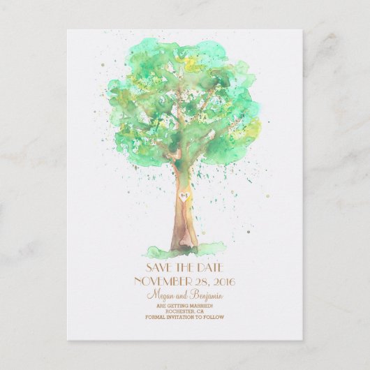 Love Tree Romantische Waterverf Save the Date Aankondigingskaart (Voorkant)