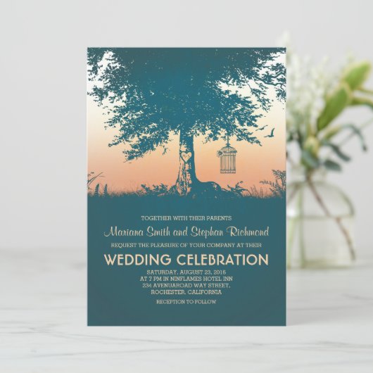 Love Tree Rustic Wedding Invites Kaart (Staand voorkant)