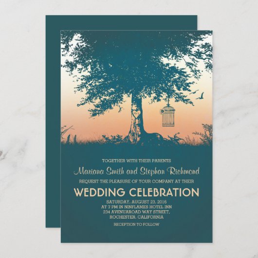  Love Tree Rustic Wedding Invites Kaart (Voorkant / Achterkant)