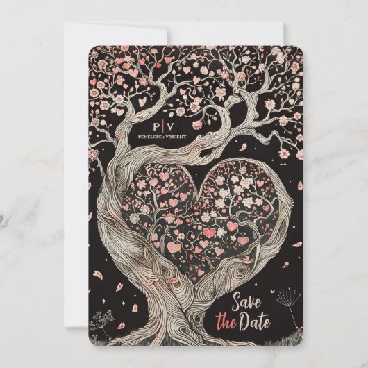 Love Tree Wedding Sla de datum op Kaart (Achterkant)