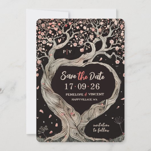 Love Tree Wedding Sla de datum op Kaart (Voorkant)