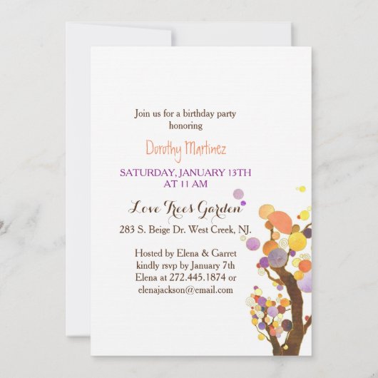 Love Trees 80th Birthday Party Kaart (Achterkant)