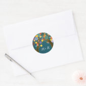 Love Trees Blauwgroen Wedding Monogrammen Ronde Sticker (Envelop)