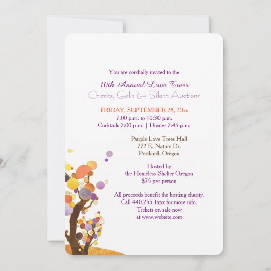 Love Trees Charity Fondsenwerving Veilingdiner Kaart (Achterkant)