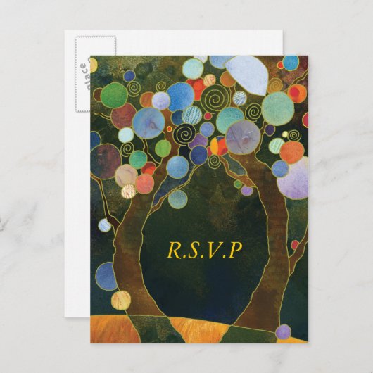 Love Trees (in Blue): Wedding RSVP Briefkaarten (Voorkant / Achterkant)