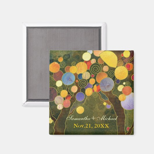 Love Trees Olive Green Wedding Save the Date Magneet (Voorkant / Achterkant)