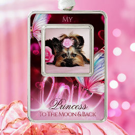 Love Tribute, Pink Hearts & Butterfly - Foto van h Verzilverd Omlijst Ornament