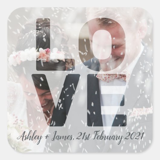 LOVE Trouwthema Transparante Overlay Foto Vierkante Sticker (Voorkant)
