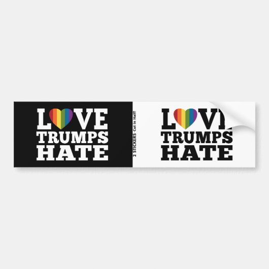 Love Trumps Hate Rainbow Heart - 2 op 1 design Bumpersticker (Voorkant)