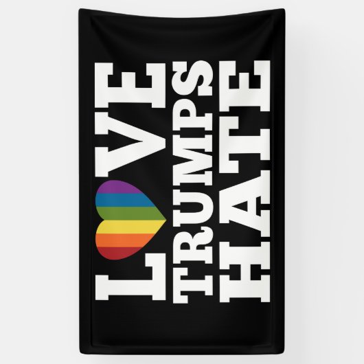 Love Trumps Hate Rainbow Heart - virtuele parade Spandoek (Verticaal)