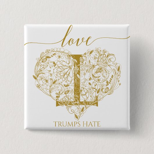 Love Trumps Hate Speld - Bloemhart en Inverse T Vierkante Button 5,1 Cm (Voorkant)