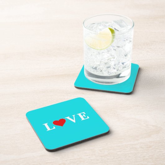 LOVE Turquoise Blue Aqua Blue Modern Chic Elegant Bier Onderzetter (Rechterzijde)
