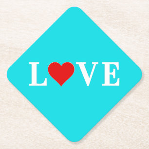 LOVE Turquoise Blue Aqua Blue Modern Chic Elegant Kartonnen Onderzetters