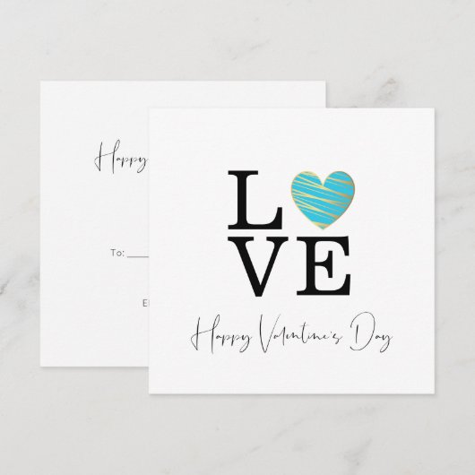 Love Turquoise Heart Happy Valentine's Day Script (Voorkant / Achterkant)