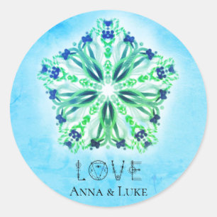 *~* LOVE Turquoise Paarse Ster Mandala Ronde Sticker