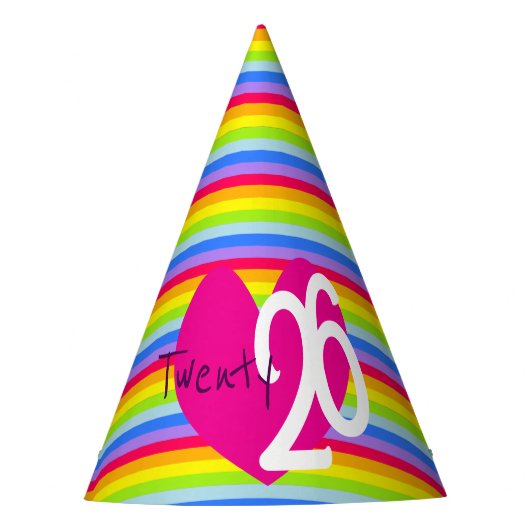 Love Twenty 25 Regenboog Stripe Party pet Feesthoedjes (Voorkant)