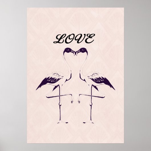 Love Two Flamingo BirdsHeart Pink Black Poster (Voorkant)