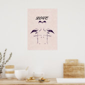 Love Two Flamingo BirdsHeart Pink Black Poster (Keuken)
