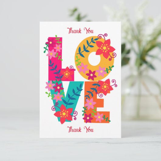 LOVE typografie clipart, floral design Bedankkaart (Staand voorkant)