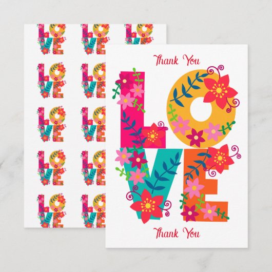 LOVE typografie clipart, floral design Bedankkaart (Voorkant / Achterkant)