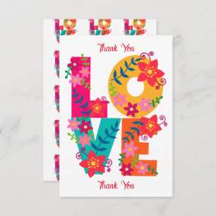 LOVE typografie clipart, floral design Bedankkaart