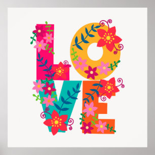 LOVE typografie clipart, floral design Poster