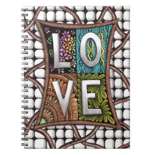 LOVE Typografie Ingewikkelde Lijnkunst Doodling Pa Notitieboek