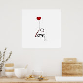 "Love" Typografie met Red Heart Balloon Poster (Keuken)