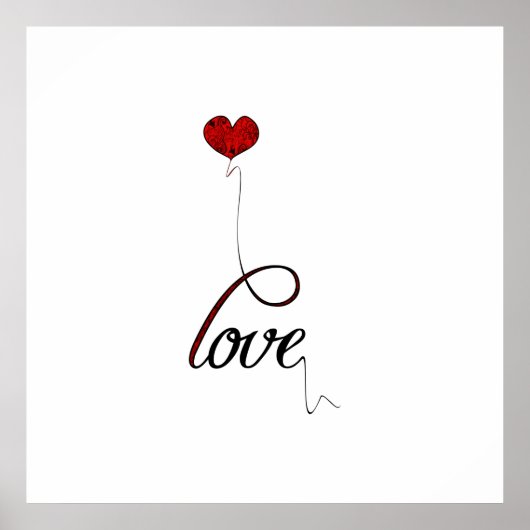 "Love" Typografie met Red Heart Balloon Poster (Voorkant)