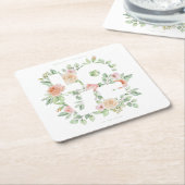 LOVE-Typografie met waterverfrozen en groen Kartonnen Onderzetters (Schuin)