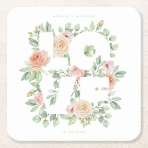LOVE-typografie met waterverfrozen en groen Kartonnen Onderzetters