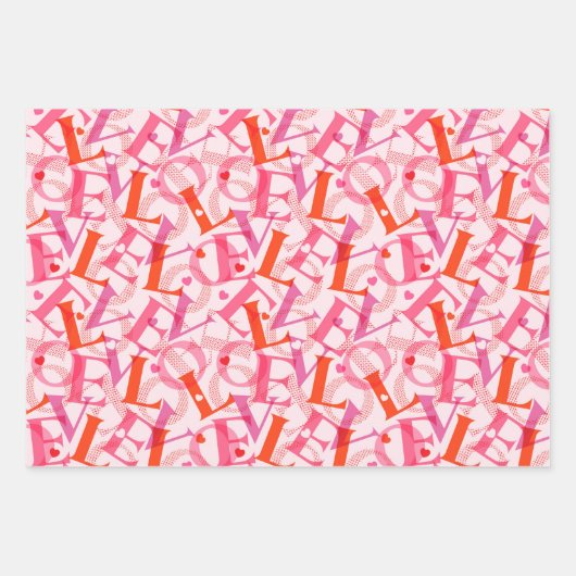 LOVE Typografie Pattern Valentijnsdag Inpakpapier Vel (Voorkant 2)