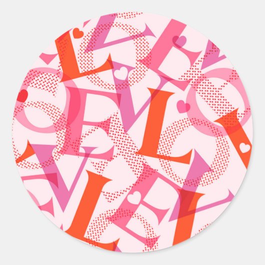 LOVE Typografie Pattern Valentijnsdag Ronde Sticker (Voorkant)
