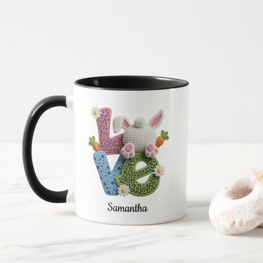 Love Typography Easter Bunny Crochet Name Mok (Met donut)