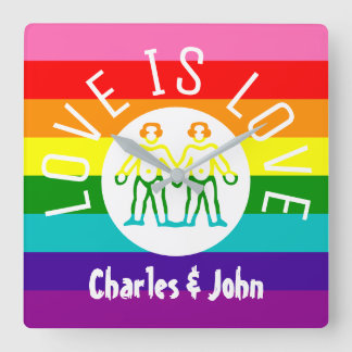 Love Typography Gay Couple Pride LGBT Rainbow Logo Vierkante Klok