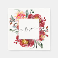 Love Typography over Red Floral Bouquet