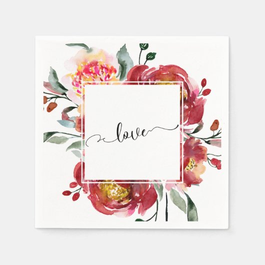 Love Typography over Red Floral Bouquet Servet (Voorkant)