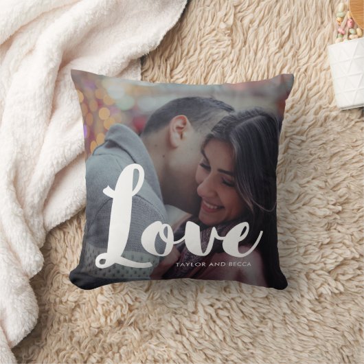 Love Typography Photo and Names Pillow Kussen (Deken)