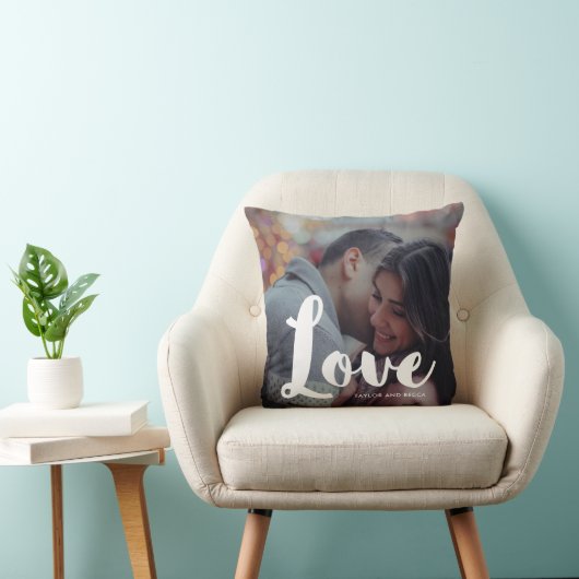 Love Typography Photo and Names Pillow Kussen (Stoel)
