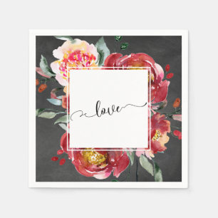 Love Typography Red Floral Bouquet, Chalkboard Servet