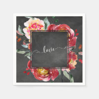 Love Typography Red Floral Bouquet op Chalkboard