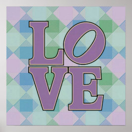 LOVE Typography Square Plaid Poster