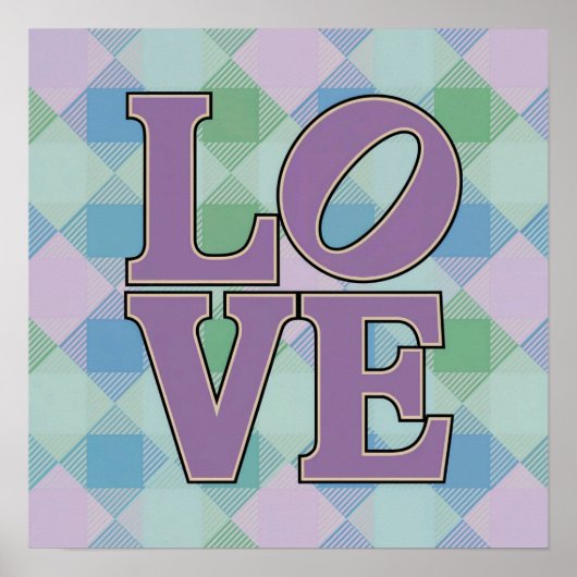 LOVE Typography Square Plaid Poster (Voorkant)