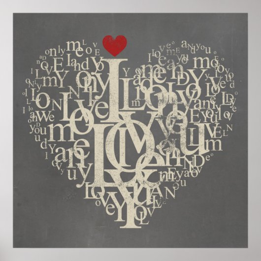 Love typography text heart grey and red poster (Voorkant)