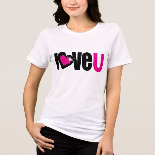 Love U graphic hot roze en zwart Tri-Blend Shirt (Voorkant)