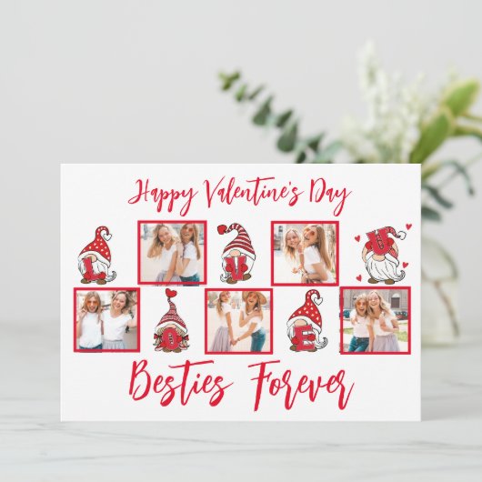 Love U Lettering Gnomen|BFF Five Photos Red Lijst Feestdagenkaart (Staand voorkant)